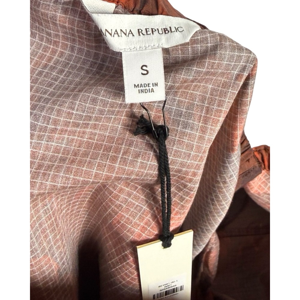 Banana Republic Floral Puff Sleeve Top Brown Orange Square Neck Small NWT - Picture 5 of 6